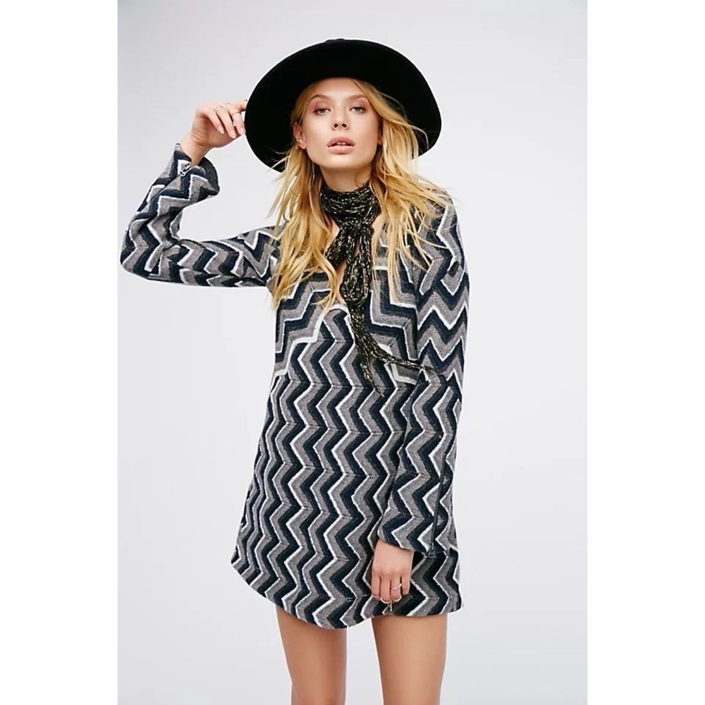 Free People Rhiannon Chevron Wool Blend Long Sleeve Sweater‎ Dress Size S
